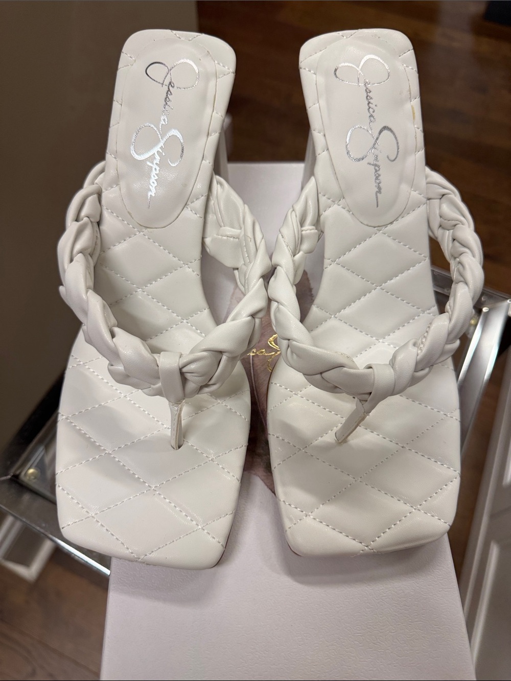 Jessica Simpson White Braided Square-Toe Heeled Sandals size 9 1/2 in White